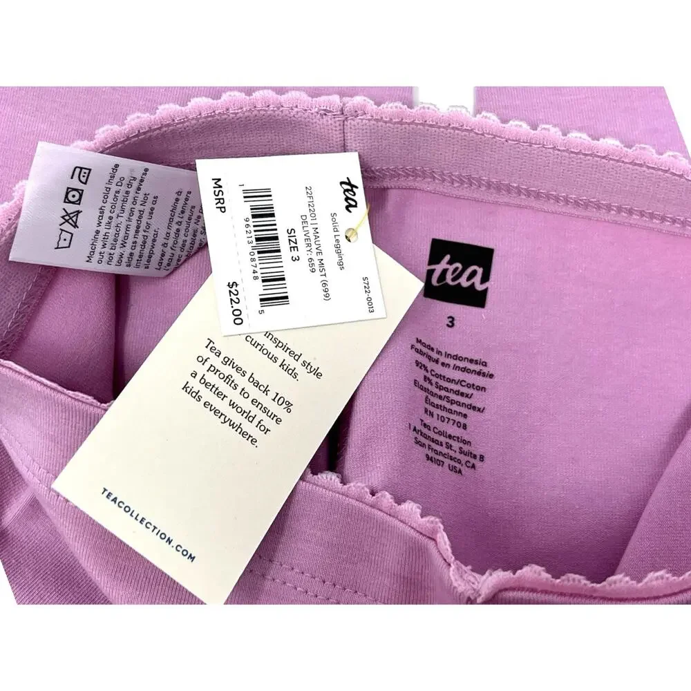 Tea Collection Bundle of 2 Pink Leggings Cotton Stretch Girls NWT